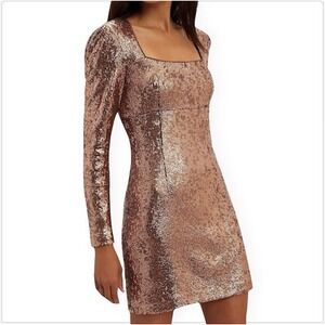 INTERMIX Hilary Rose Gold Long Sleeve Sequin Cocktail Mini Dress Sz 2 NWT
